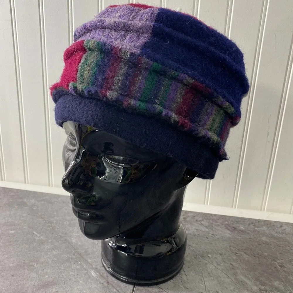 Unique Patchwork Beanie Hat Women's Multi Color Wool Blend‎ Hippie Boho Small sz